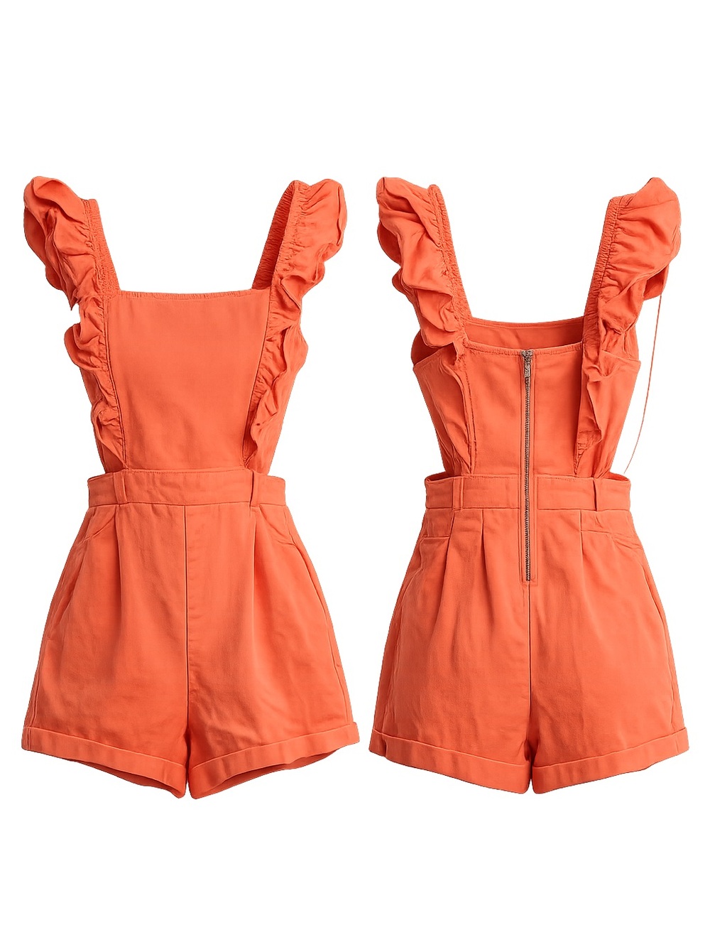 🦋Flying Tomato Coral Orange Ruffled Romper